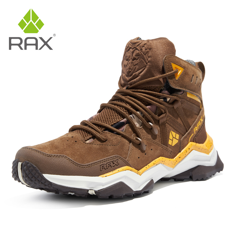 Outdoor Adventure Shoes - RAX รองเท้าปีนเขาผู้ชาย, รองเท้าผ้าใบกลางแจ้งกันน้ำข้อกลางหุ้มข้อรองเท้าเดินป่าทำจากหนังรองเท้าปีนเขาล่าสัตว์