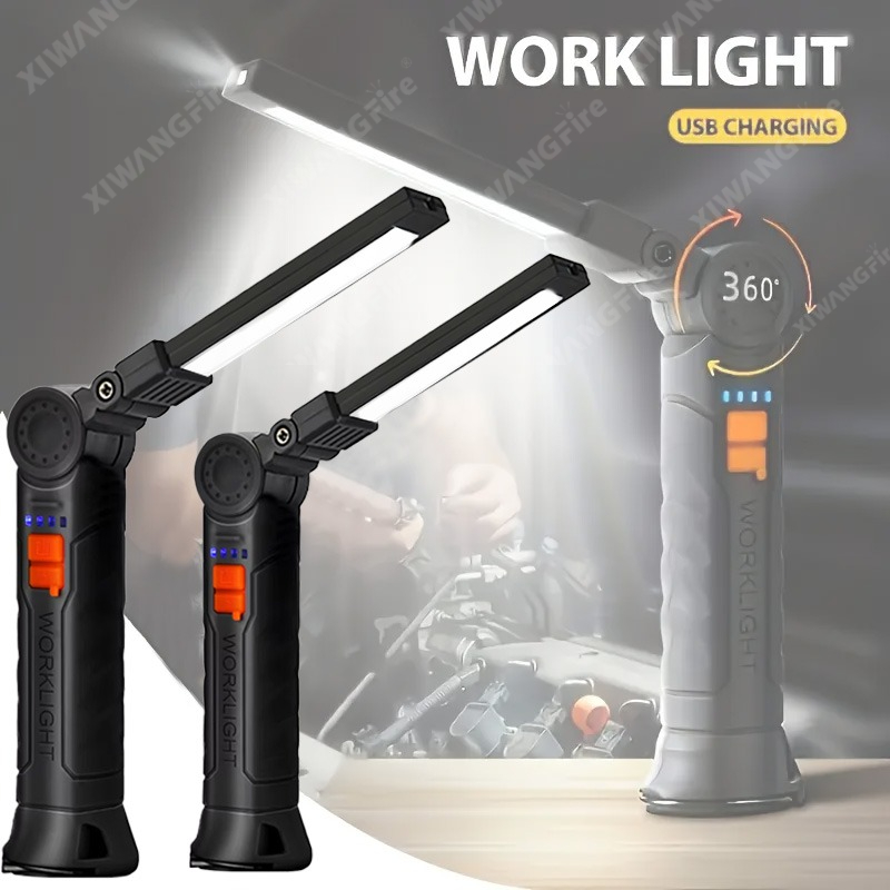 Outdoor Adventure Trips - ไฟฉาย LED แบบชาร์จไฟได้พร้อมแม่เหล็กและตะขอ, กันน้ำสำหรับงานรักษาความปลอดภัยในสถานที่ทำงาน ทำงานกลางคืน ตั้งแคมป์กลางแจ้ง