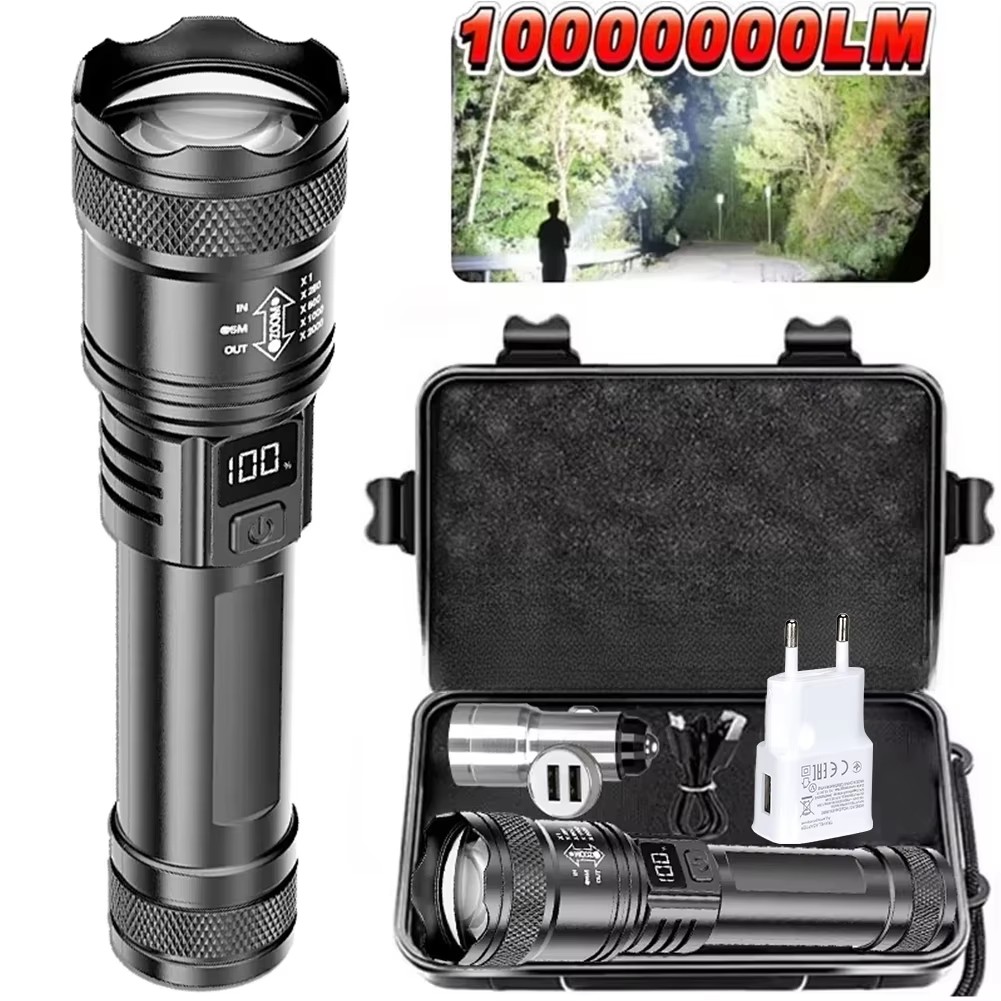 Outdoor Adventure Trips - ไฟฉาย LED แบบชาร์จไฟได้ ไฟฉายซูมได้พร้อมจอแสดงผล LCD 3